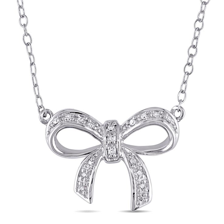 Diamond Bow Necklace in Sterling Silver