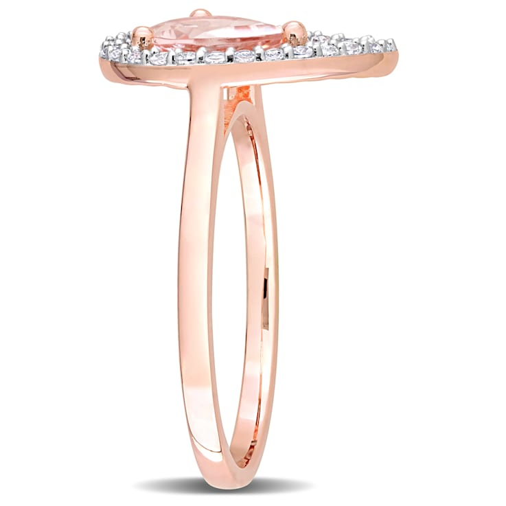 1 1/7 CTW Morganite and White Topaz Open Teardrop Ring in Rose Plated
Sterling Silver