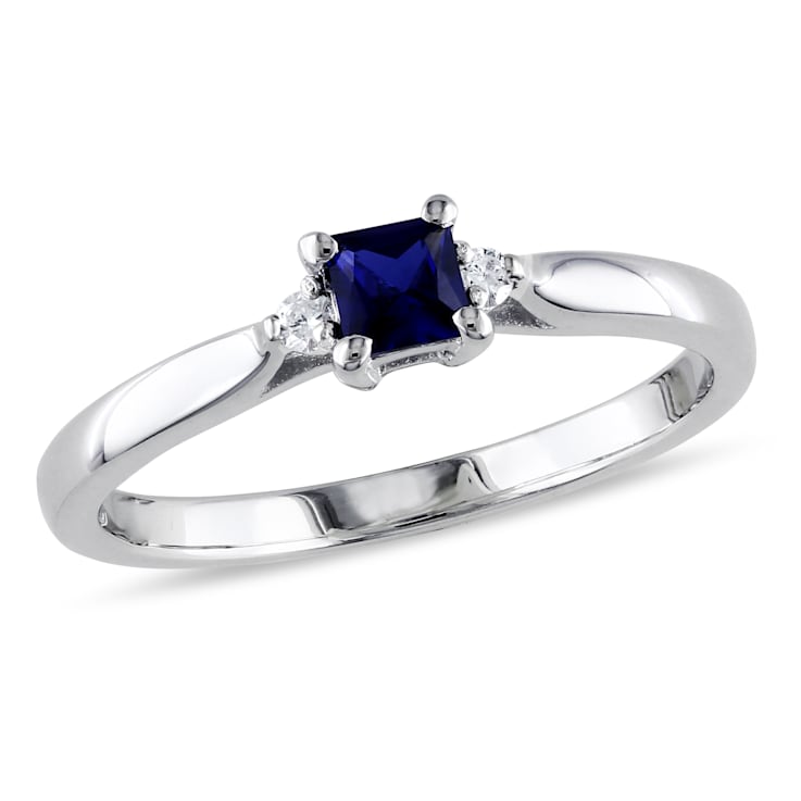 1/3 CT TGW Created Blue Sapphire and Diamond Accent Ring in Sterling Silver