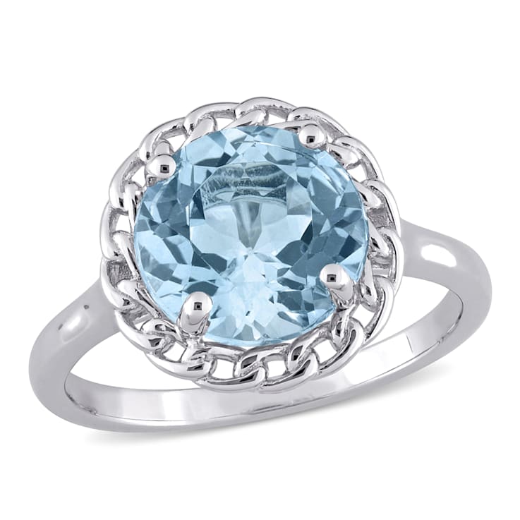 3 1/2 CT TGW Sky Blue Topaz Halo Ring in Sterling Silver