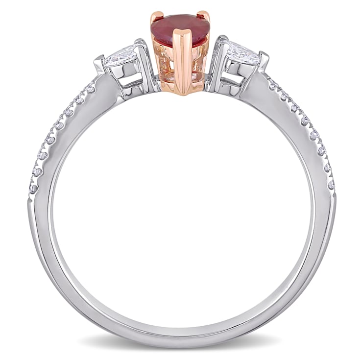 2/8 CT TGW Ruby and 1/4 CT TW Diamond 3-stone Ring in 2-tone 14K White
& Rose Gold