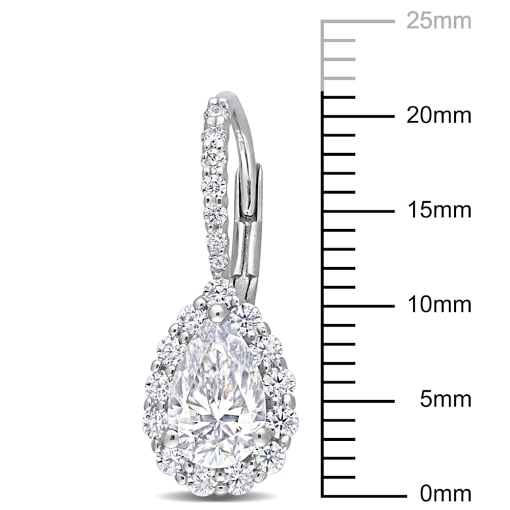 2 5/8 CT DEW Created Moissanite Teardrop Halo Leverback Earrings in
Sterling Silver