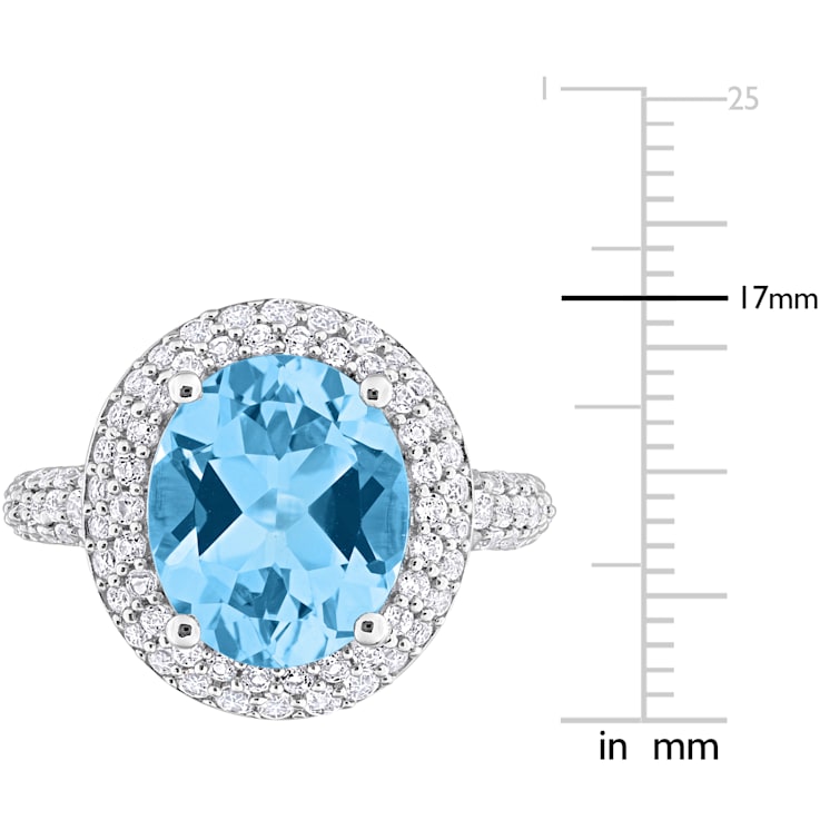 7 CT TGW Sky Blue Topaz and White Topaz Double Halo Ring in Sterling Silver