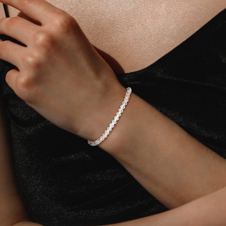 6 1/2 CT TGW White Topaz Beaded Bracelet with Sterling Silver Clasp