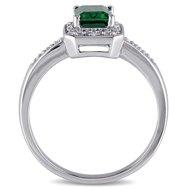 7/8 CT TGW Created Emerald and Diamond Accent Halo Ring in Sterling Silver