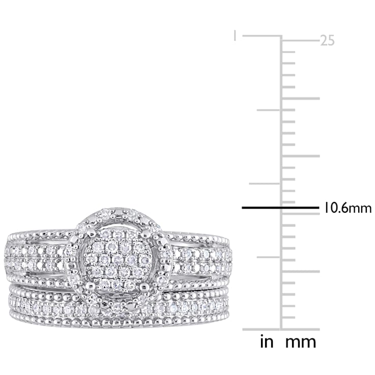 1/3 CT TW Diamond Cluster Bridal Set in Sterling Silver
