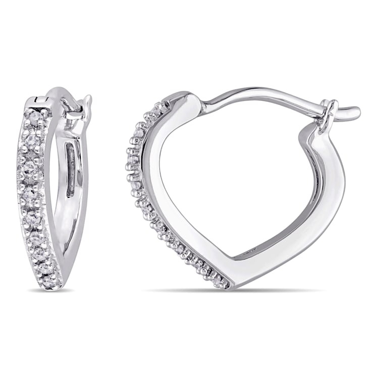 Diamond Heart Hoop Earrings in 10k White Gold