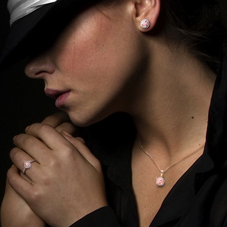 4/5 CTW Morganite and 1/10 CT TW Diamond Halo Ring in Rose Plated
Sterling Silver