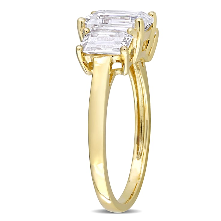2-3/4 CT DEW Created Moissanite 3-Stone Engagement Ring in 10K Yellow Gold