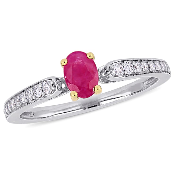 5/8 CT TGW Ruby and 1/6 CT TW Diamond Ring in 10K White Gold