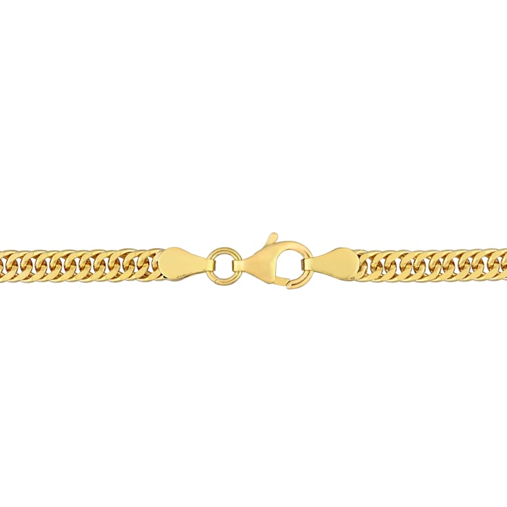 4MM Double Curb Link Chain Necklace in Yellow Plated Sterling Silver