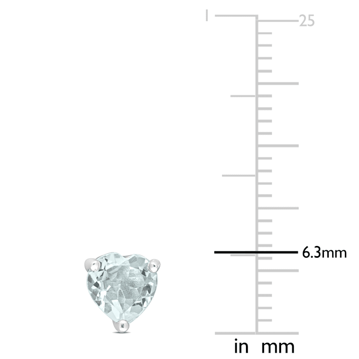 1 1/3 CT TGW Heart Shape Aquamarine Stud Earrings in Sterling Silver