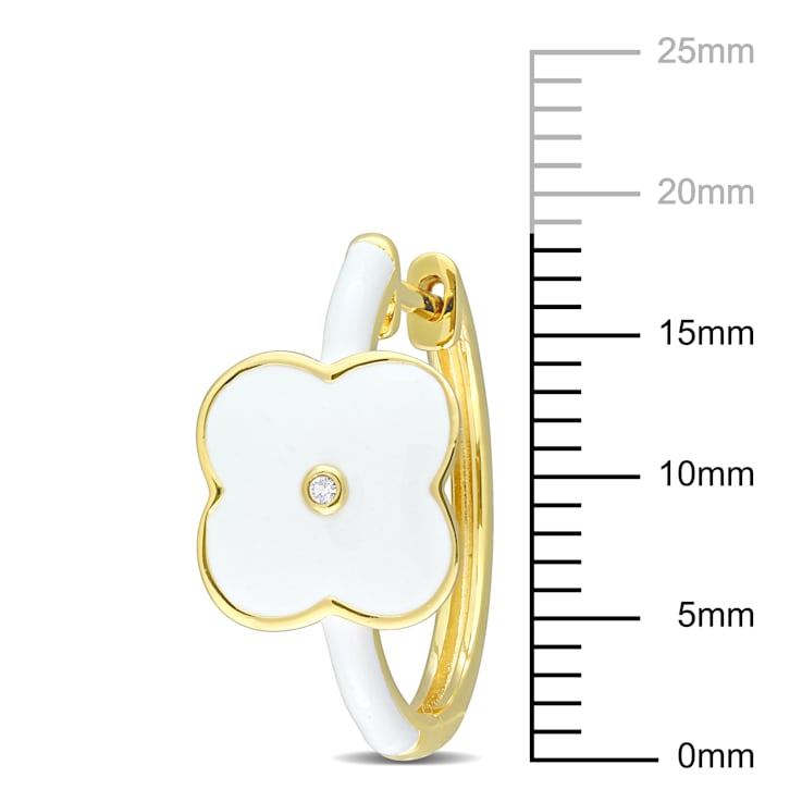Created White Sapphire Floral White Enamel Earrings in 18k Yellow Gold
Over Sterling Silver