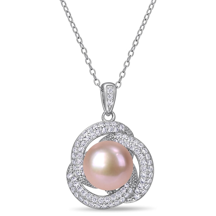 9.5-10MM Pink Freshwater Cultured Pearl and 4/5 CT TGW Cubic Zirconia
Pendant in Sterling Silver