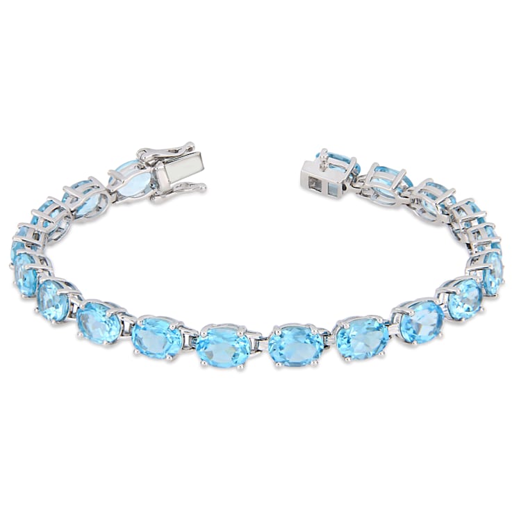 28 1/2 CT TGW Oval-Cut Sky-Blue Topaz Tennis Bracelet in Sterling Silver