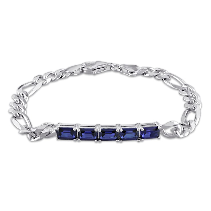4 3/4 CT TGW Created Blue Sapphire Link Bracelet in Sterling Silver