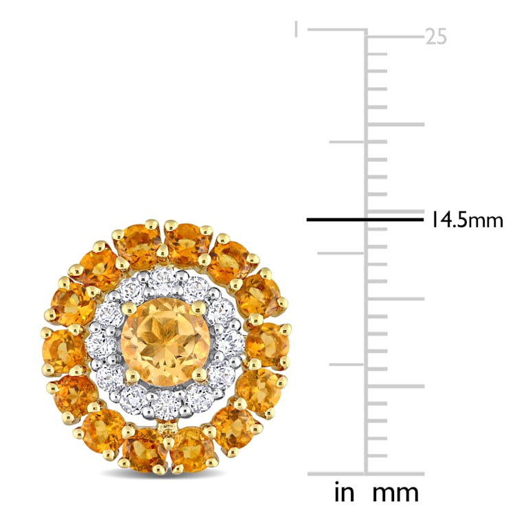 3 1/2 CT TGW Multi Gemstone Halo Stud Earrings in 18K Yellow Gold Over
Sterling Silver