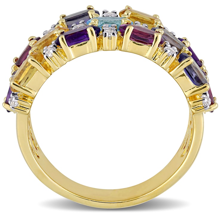 4 1/5 CTW Multi-Gemstone Triple-Row Ring in Yellow Plated Sterling Silver