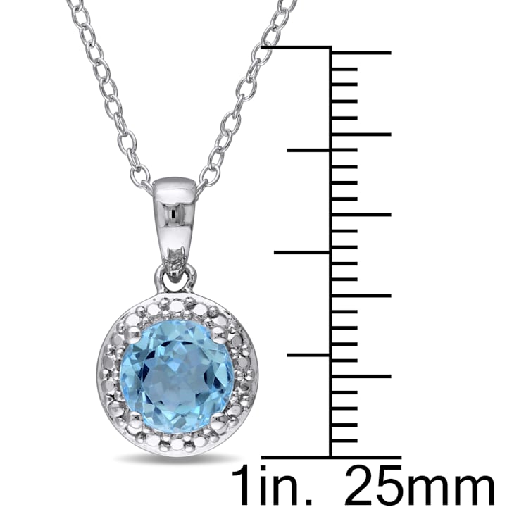 1 3/5 CT TGW Sky Blue Topaz Halo Pendant with Chain in Sterling Silver