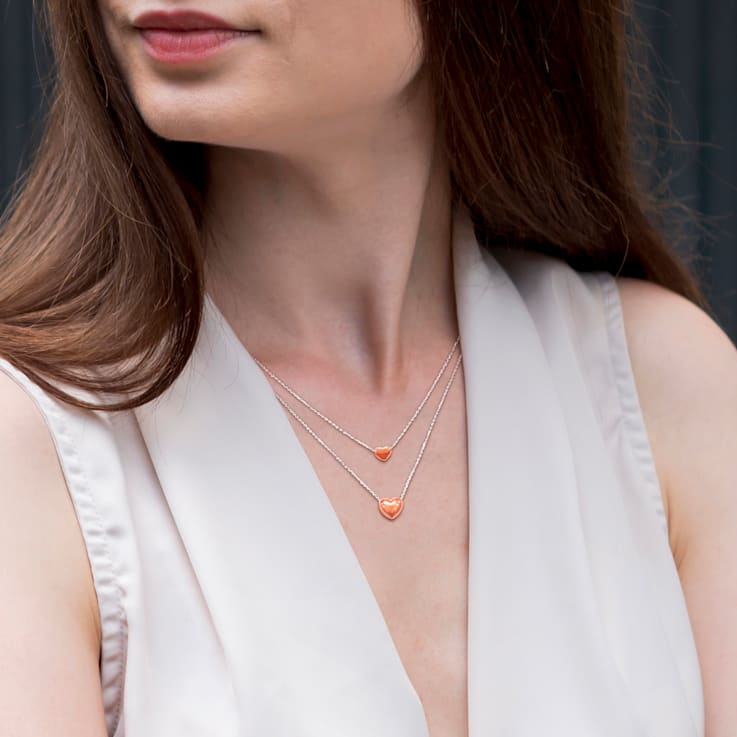 Double Strand Heart Charm Necklace in 2-Tone Sterling Silver