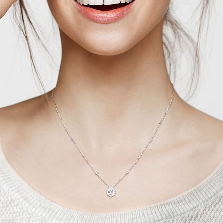 1 1/2 CT DEW Created Moissanite Teardrop Halo Necklace in Sterling Silver