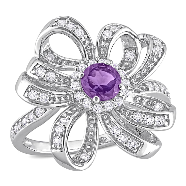 7/8 CT TGW African-Amethyst and Topaz Flower Cocktail Ring in Sterling Silver