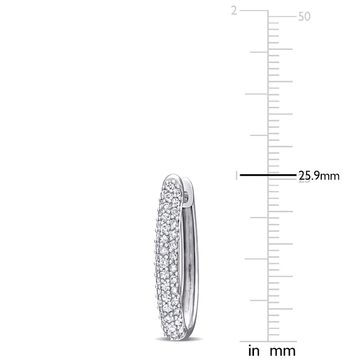 1 1/3 CT TGW White Sapphire Hoop Earrings in 10K White Gold
