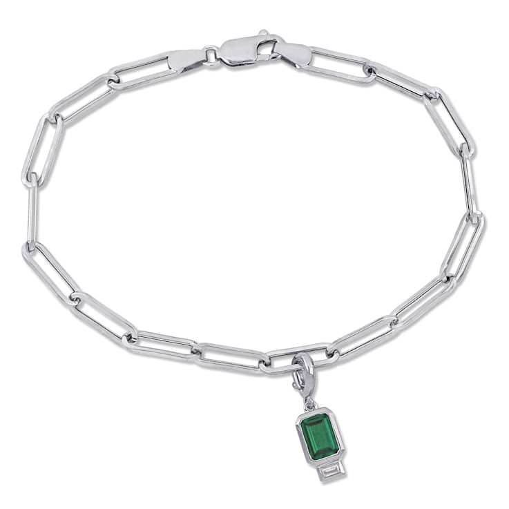 1 CT TGW Created Emerald and Created White Sapphire Bracelet in Sterling Silver