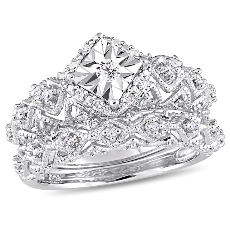 1/5 CT TW Diamond Vintage Bridal Set in Sterling Silver