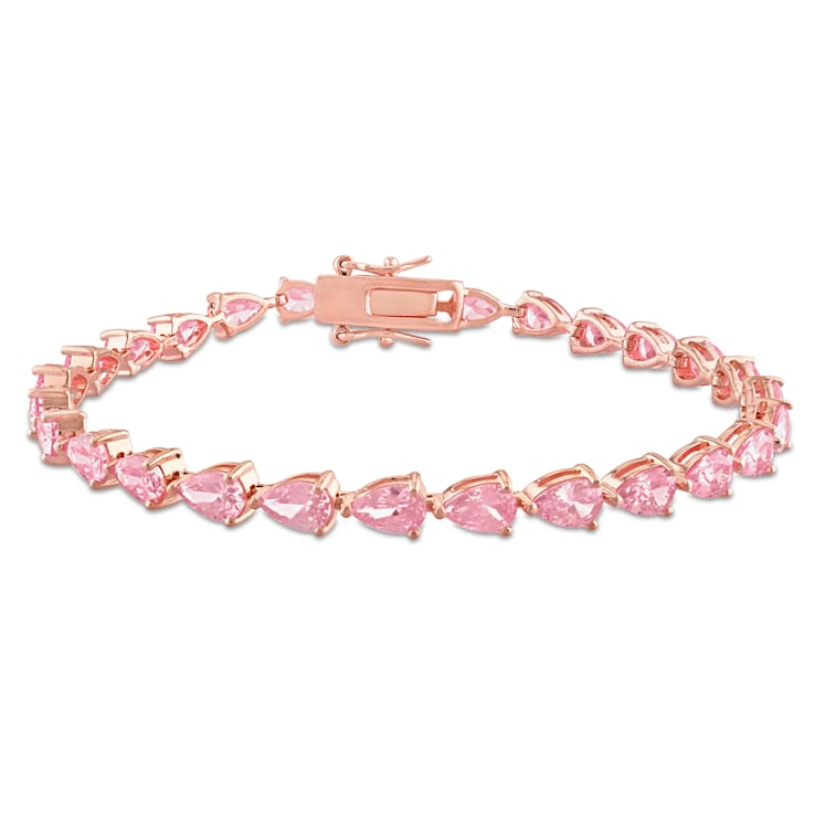 13 1/2 CT TGW Created Pink Sapphire Tennis Bracelet in Rose Plated
Rhodium Over Sterling Silver