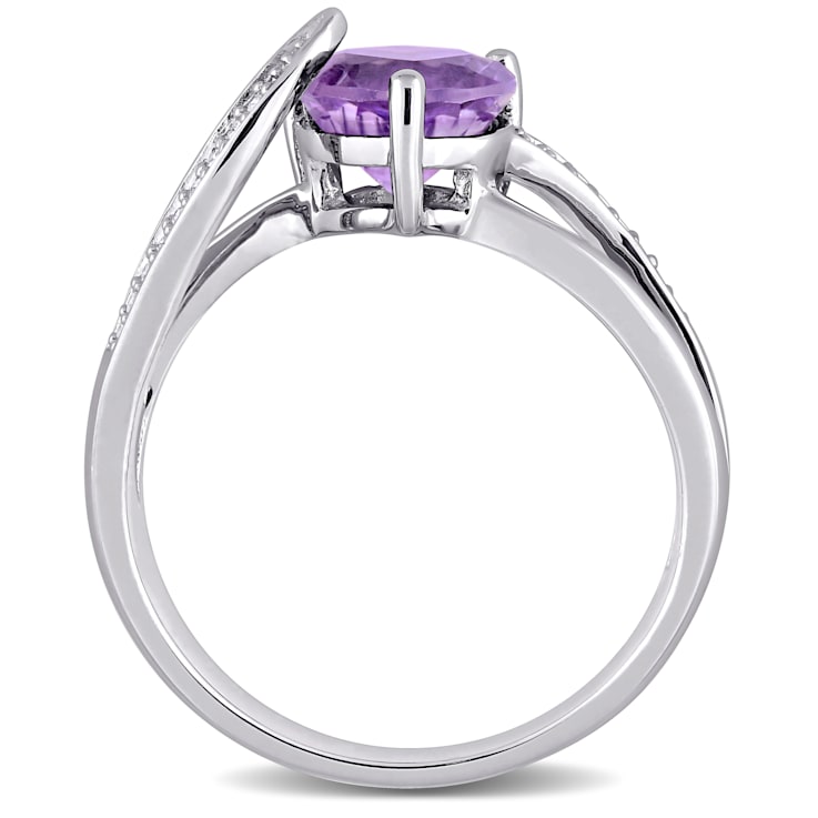 1 CT TGW Amethyst and Diamond Accent Heart Ring in Sterling Silver