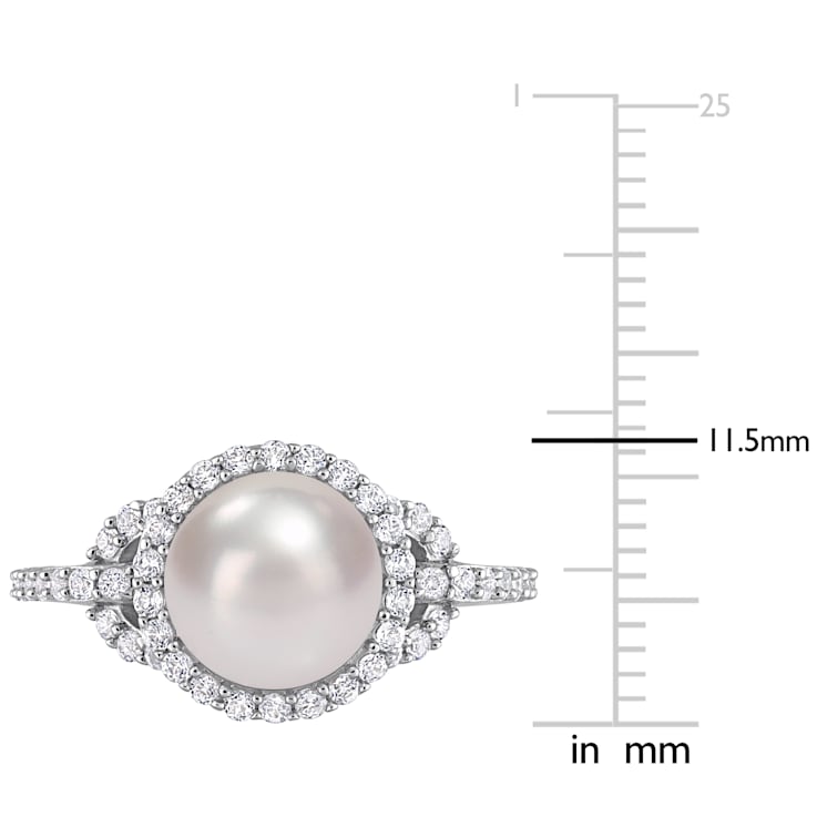 8.5-9MM Freshwater Cultured Pearl and 3/4 CT TGW White Topaz Halo Ring
in Sterling Silver