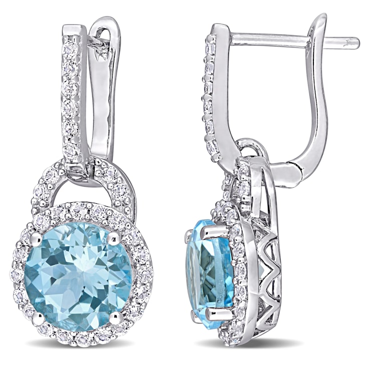 5 5/8 CT TGW White Topaz and Sky Blue Topaz Earrings in Sterling Silver