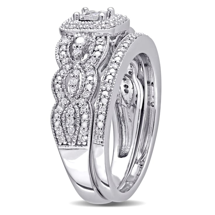 1/3 CT TW Diamond Vintage Bridal Set in Sterling Silver