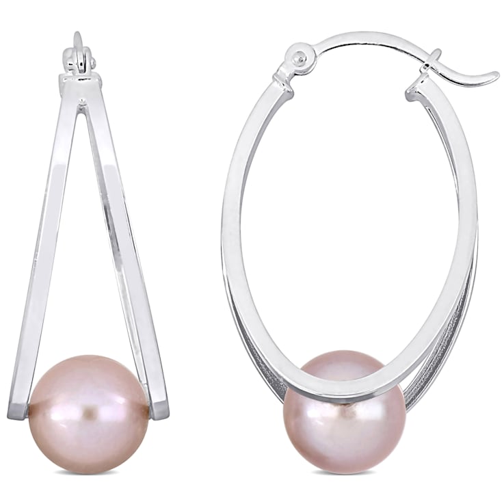 8-8.5 MM Pink Freshwater Cultured Pearl Earrings in Sterling Silver