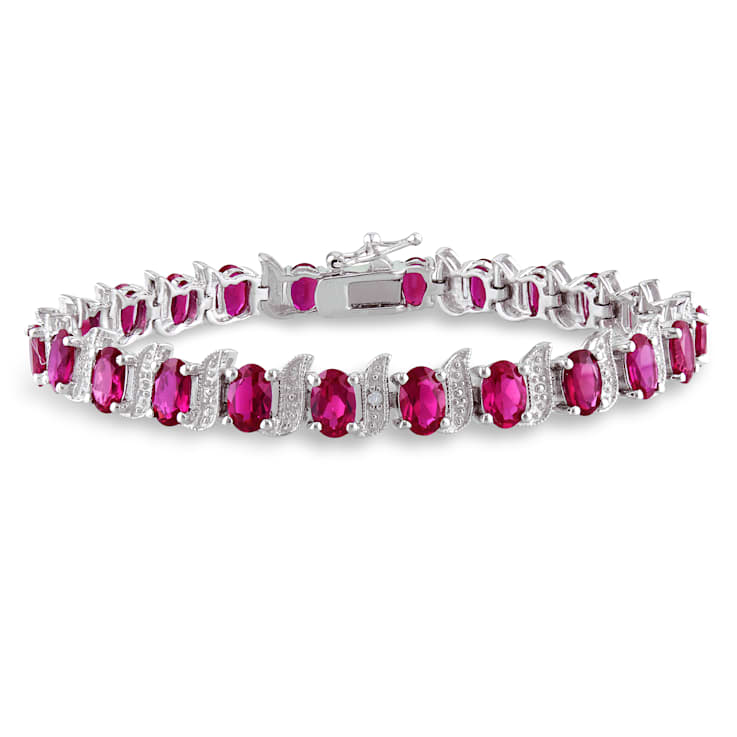 18 CT TGW Created Ruby and Diamond S-Link Bracelet in Sterling Silver