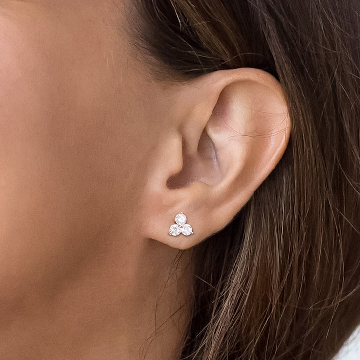 2 1/6 CT DEW Created Moissanite Three-Stone Stud Earrings in Sterling Silver
