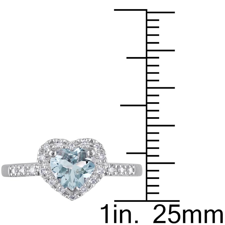 5/8 CT TGW Aquamarine and 1/10 CT TW Diamond Heart Halo Ring in Sterling Silver