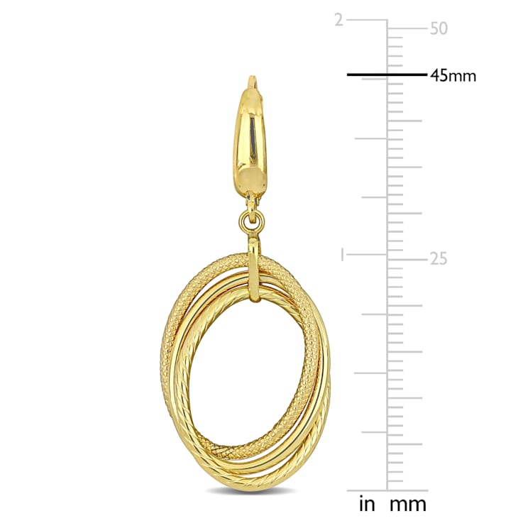 Open Triple Oval Hanging Earrings on Leverback in 10k Yellow Gold