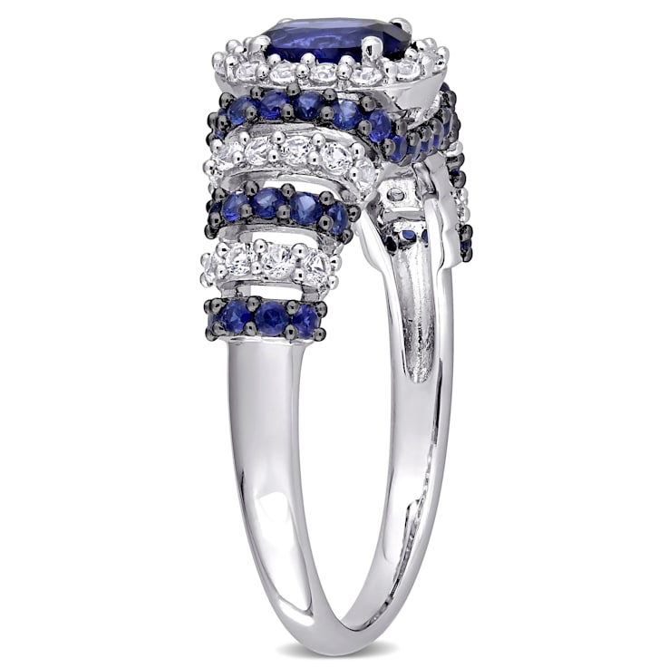 1 1/2 CT TGW Created Blue and White Sapphire Vintage Ring in Sterling Silver