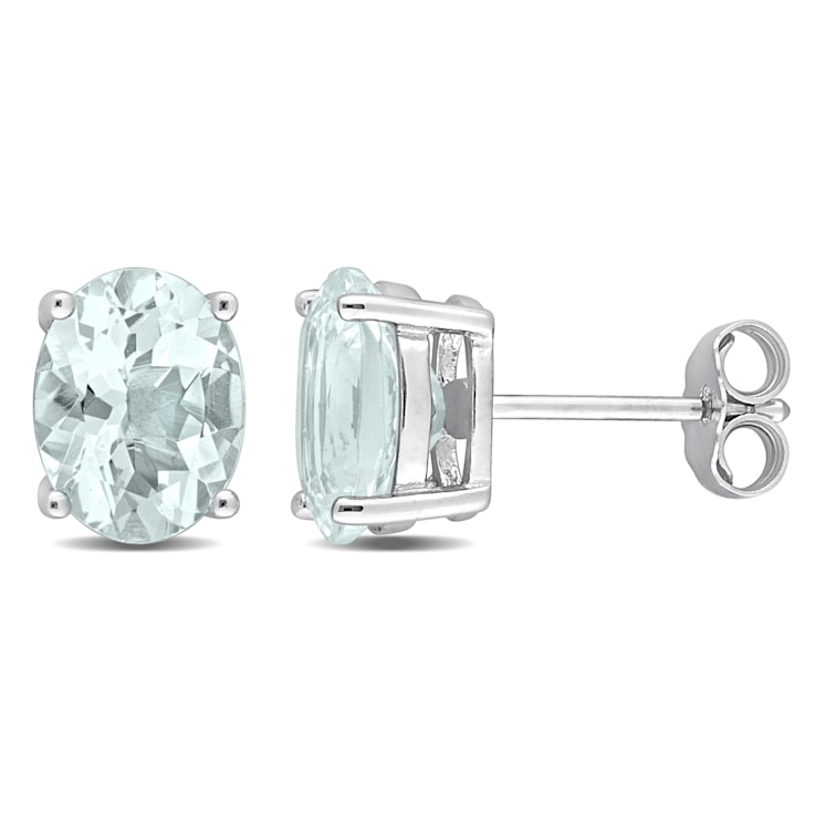3 CT TGW Oval Aquamarine Stud Earrings in Sterling Silver
