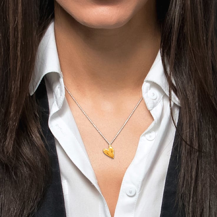 Heart Cable Chain Necklace in 2-Tone Sterling Silver