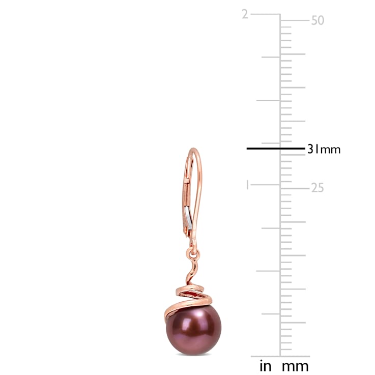 8-8.5MM Brown Freshwater Cultured Pearl Spiral Drop Earrings in 14K Rose Gold