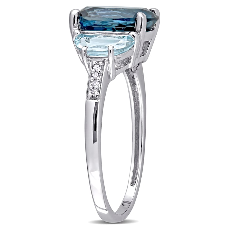 4 1/2 CT TGW London Blue and Sky Blue Topaz with Diamond Accent 3-Stone
Ring in Sterling Silver
