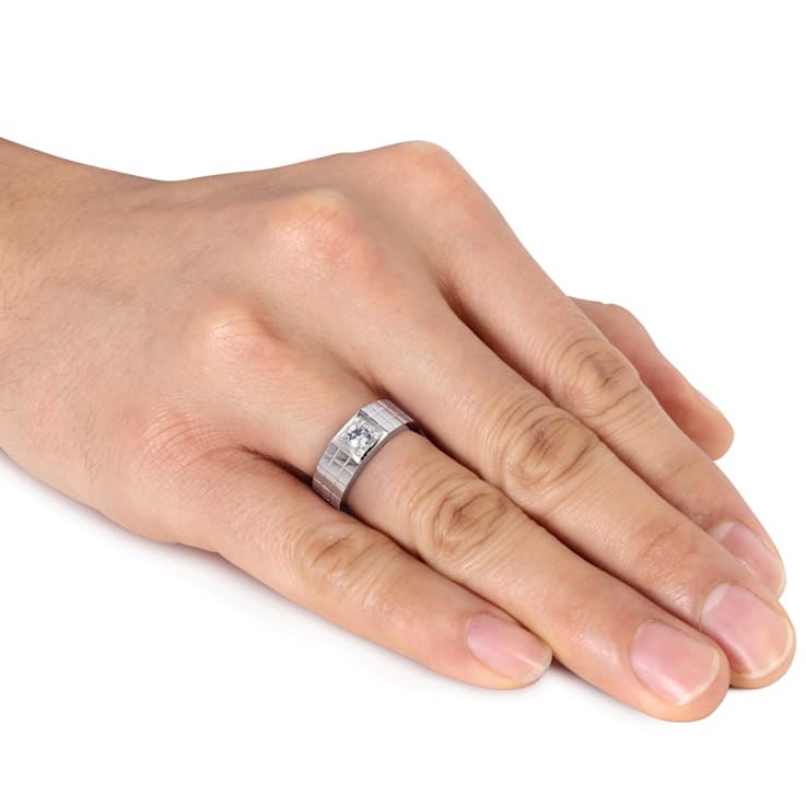1/3 CT TGW CREATED WHITE SAPPHIRE MENS RING IN STERLING SILVER