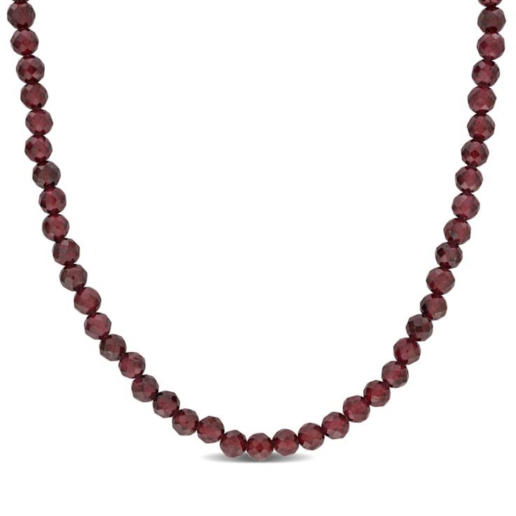 16 CT TGW Garnet Beaded Necklace with Yellow Plated Sterling Silver Clasp