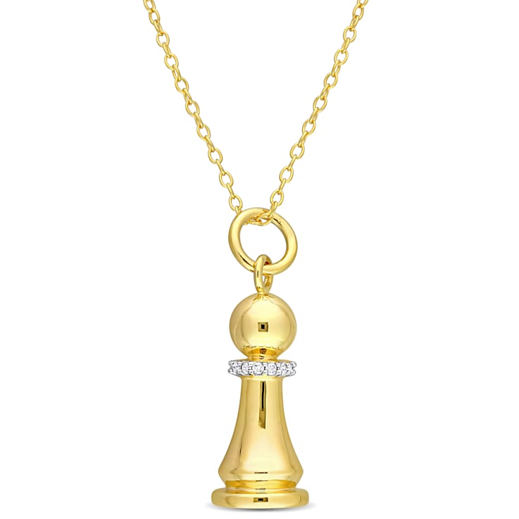 King Chess Charm Diamond Accent  Pendant with Chain in Yellow Plated
Sterling Silver