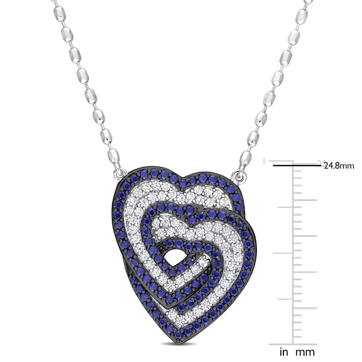 1 2/5 CT TGW Created White and Blue Sapphire Interlocking Hearts
Sterling Silver Pendant with Chain
