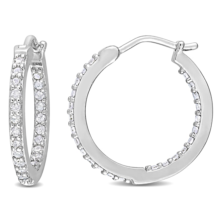 1/2 CT TW Diamond Inside Outside Hoop Earrings in Sterling Silver
