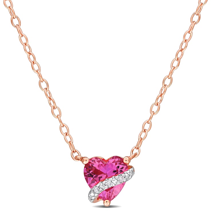 1 CT TGW Created Pink Sapphire and Diamond Accent Pendant with Chain in
Rose Plated Sterling Silver